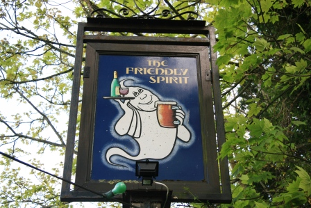 The Friendly Spirit Inn haunted pub sign.