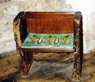The Mermaid Chair inside St Senara's Church, Zennor, Cornwall.