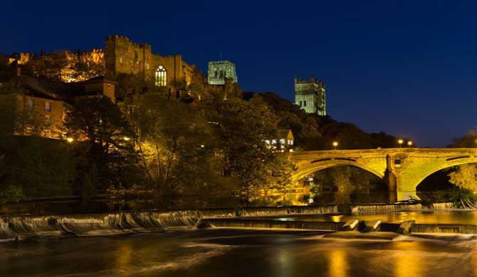 A night view of Durham Castle.