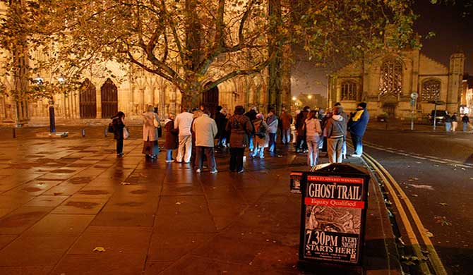 The Ghost Trail of York meeting outside the Minster.