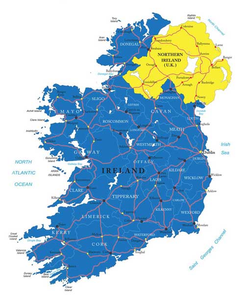 A map of Ireland.