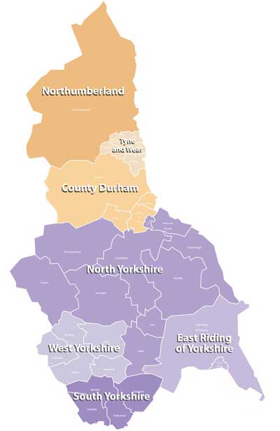 A map showing the counties of North West England.
