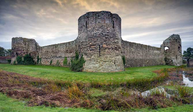 The walls of Pevensey Castle.