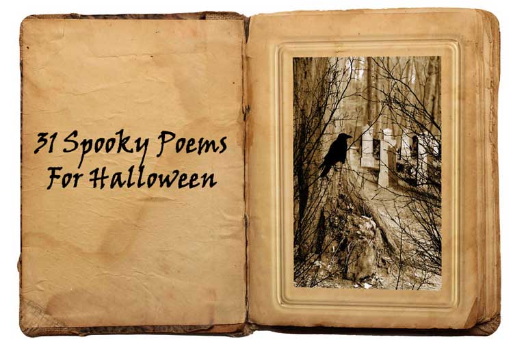 An old book on which is written 31 spooky poems for Halloween.