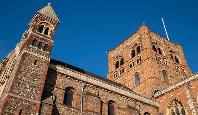 The exterior of St Albans Cathedral.