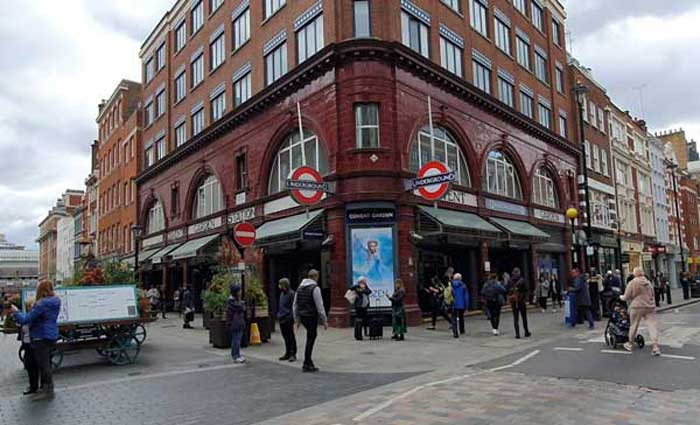 The exterior of Covent Garden Underground Station.