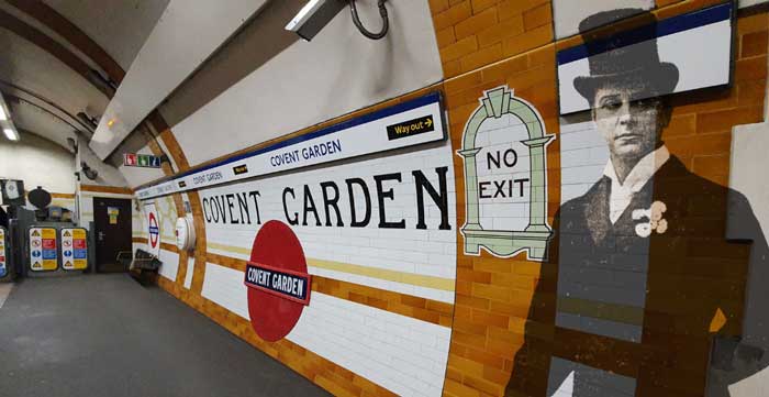 A ghostly figure on the platform of Covent Garden Underground Station.