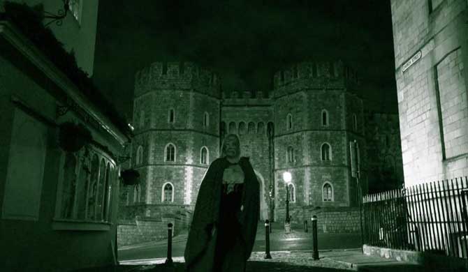 A ghostly guide in front of Windsor Castle.
